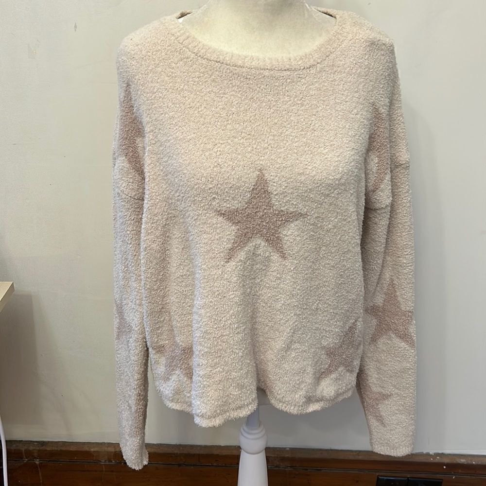 Sincerely Jules tan star pattern long sleeve sweater Size M New